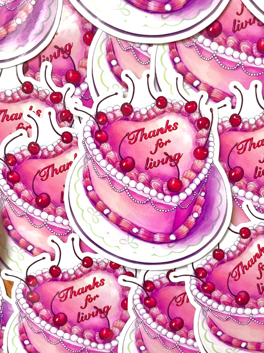 Thanks For Living Vintage Cake Sticker