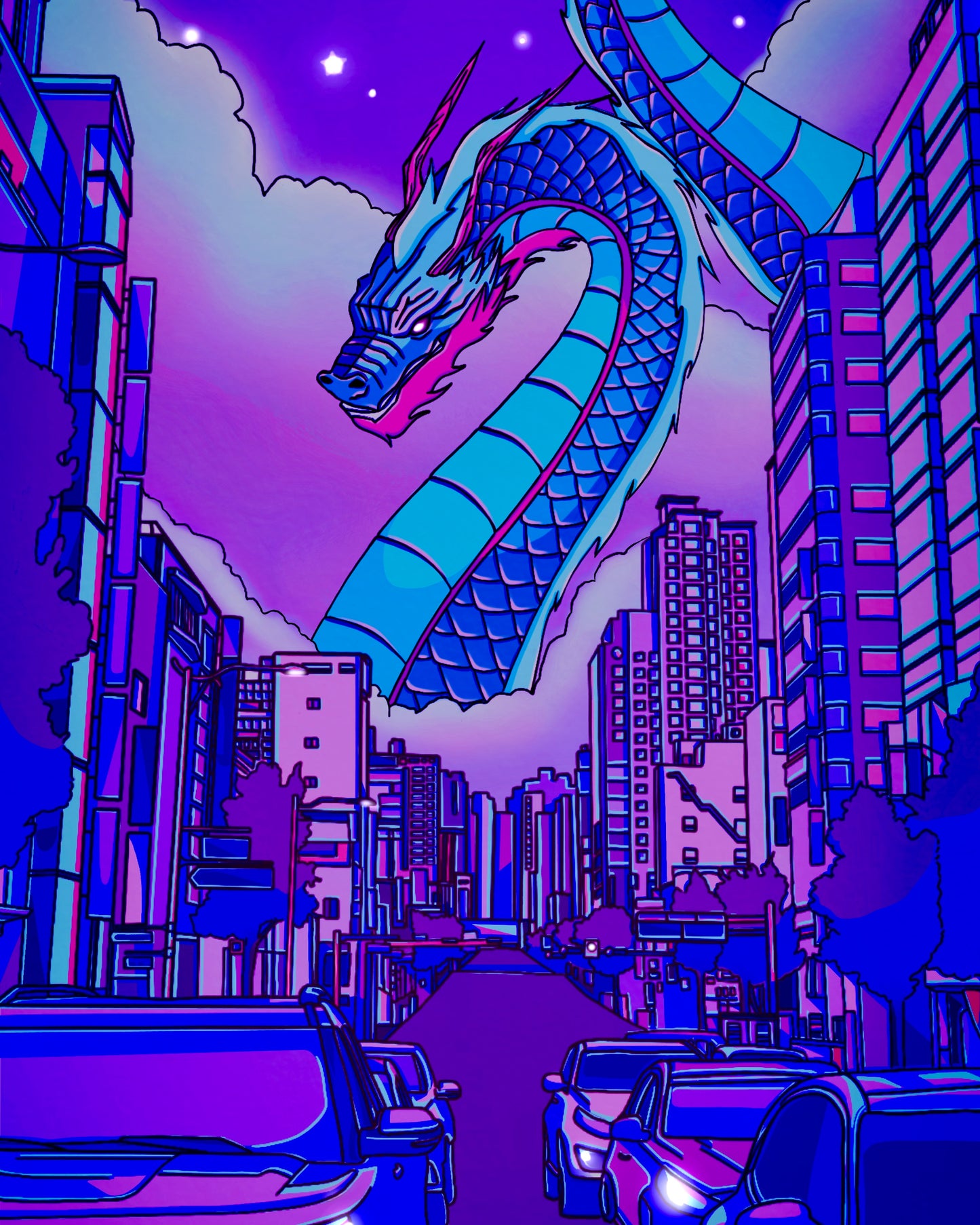 Blue Midnight Dragon Print - 8" x 10"